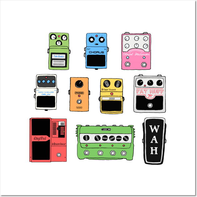 Guitar Pedals Musician Gift Ideas Music Gear Shirts For Guitarists Wall Art by blueversion